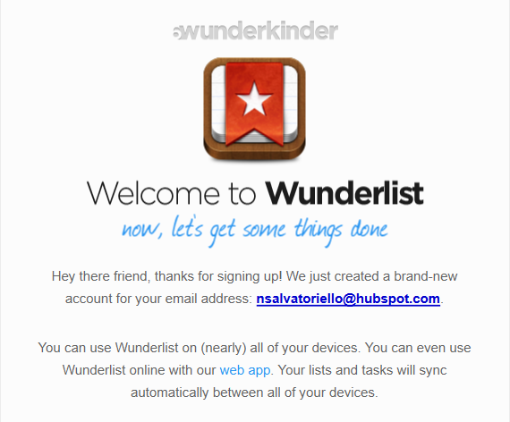 Now This Is A Good Follow Up Welcome Email Example Wunderlist