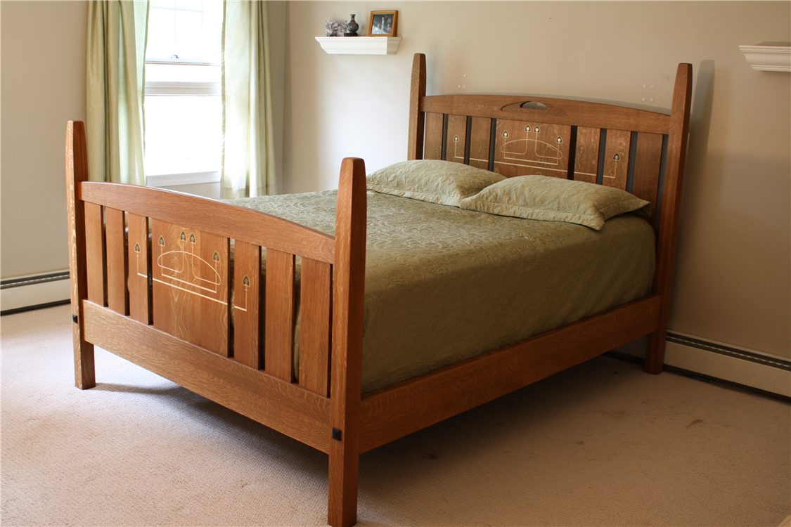 custom Arts and Crafts furniture|Mackintosh style inlaid bedroom
