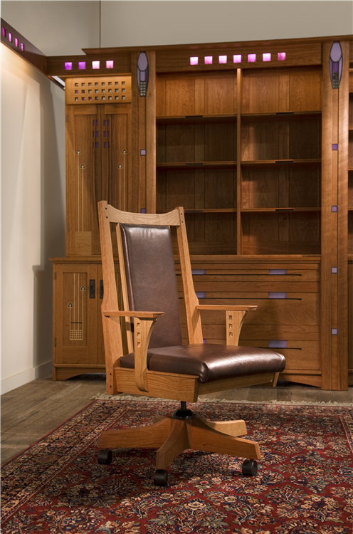 Handmade Office Desk Chair Custom Wood Furniture Leather Charles Rennie Mackintosh Inspired Contemporary Desk Chair
