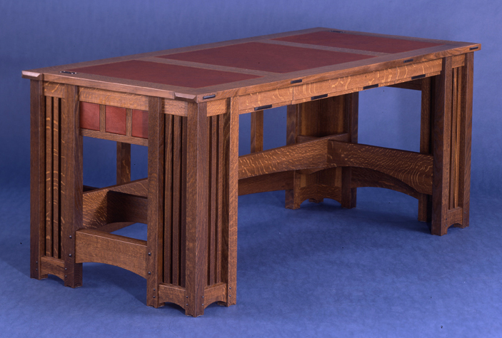 Prairie Desk Custom Executive Leather Top Prairie Desk Back View Oak Red Leather Custom Executive