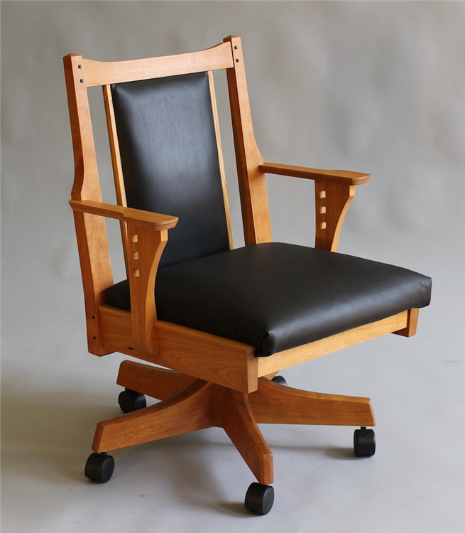 Handmade Office Desk Chair Custom Wood Furniture Leather The Swivel Desk Chair With A Shorter Back Rest And In Black Leather Upholstery
