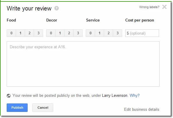 google plus write your review