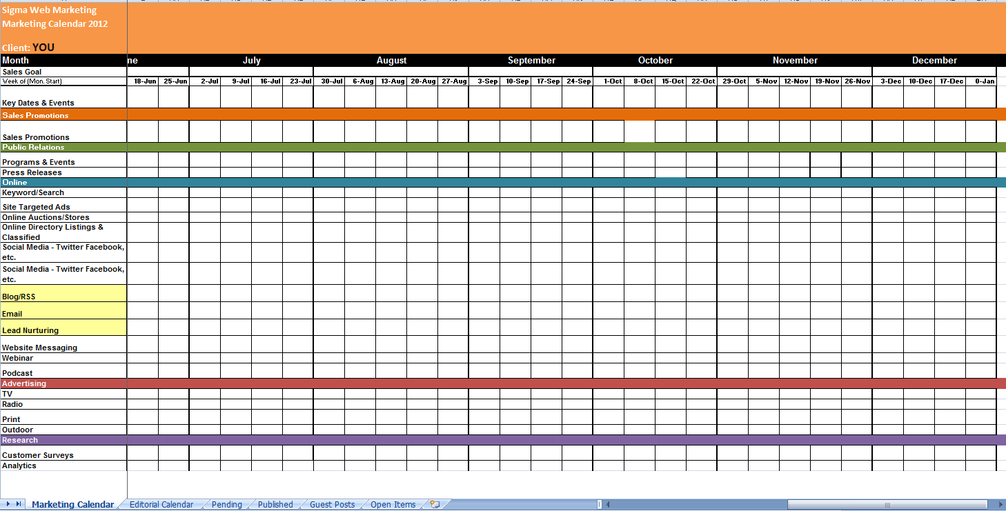 Marketing Calendar S M A R T Goals Strategy Checklist