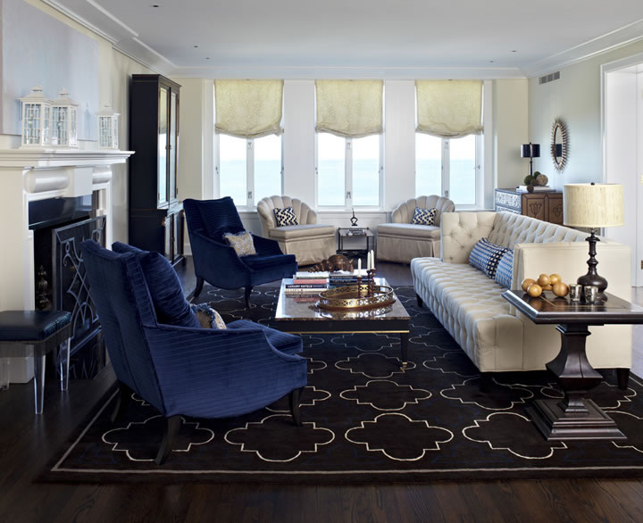 Grey Blue Gold Living Room