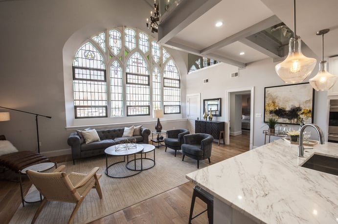 This one-of-a-kind penthouse is the jewel in the crown of The Sanctuary, a collection of 30 distinctive residences housed in a former 19th-century Gothic-Revival church. This one-of-a-kind penthouse is the jewel in the crown of The Sanctuary, a collection of 30 distinctive residences housed in a former 19th-century Gothic-Revival church.