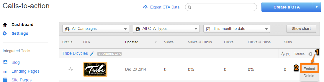 Obtener el código de incrustación de la CTA