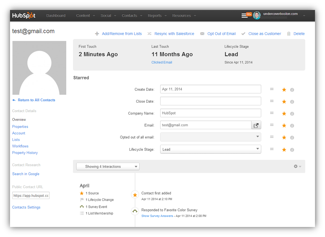 HubSpot-Kontaktdatensatz