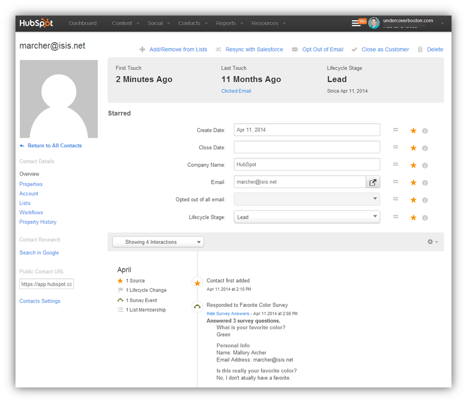 HubSpot-Kontaktdatensatz