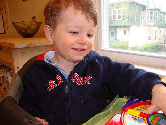 Emmett's Hair at Our Preferred Length toddler, red sox sweatshirt