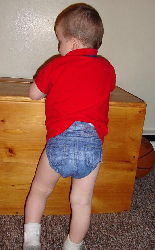 toddler in Huggies Jeans diaper