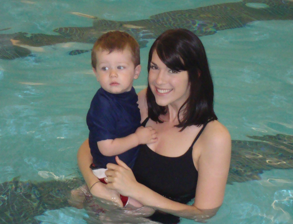 toddler and mom at the pool