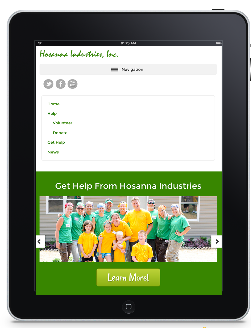 Hosanna Industries iPad Website Screenshot