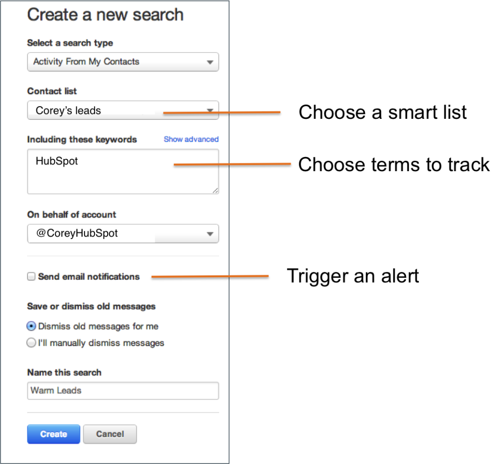 Search and Alert from Social Inbox by Hubspot