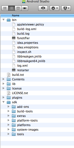 Android Studio application directory