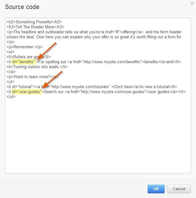 Add id tags to HTML