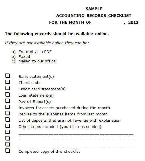 sample checklist