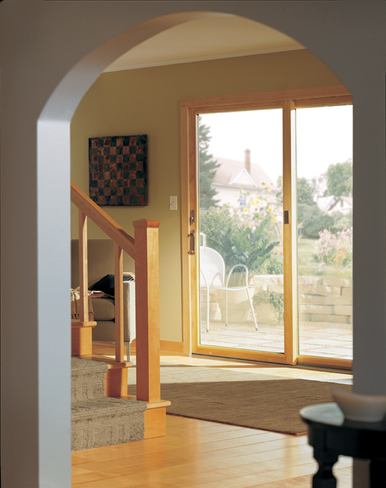 Andersen Barefoot And Company 200 Series Narroline Gliding Patio Door Metro Hardware Collection Anvers Design Bright Brass Finish