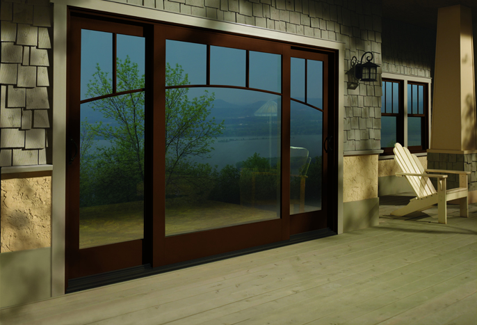 Andersen Barefoot And Company A Series Frenchwood Gliding Pd 3 Panel Center Fixed Cocoa Bean Exterior