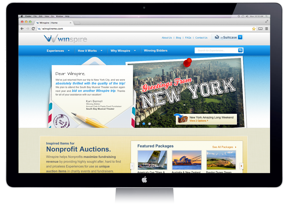 New Winspire Website mySuitcase helps you browse for pricess Experiences