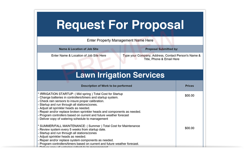 irrigation proposal template sample bidding proposal