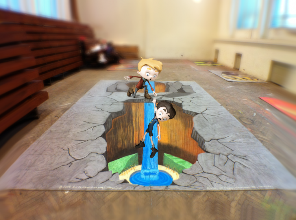 Mixamo and 3D Chalk Art Crossing over: 3D Chalk Art and Digital Art meet in this image showing of two Mixamo characters within one of Anthony's artwork.