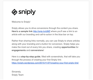 sniply welcome email sniply welcome email
