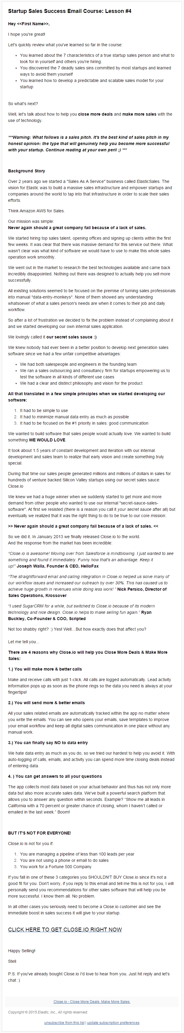 StartupSalesDripEmail