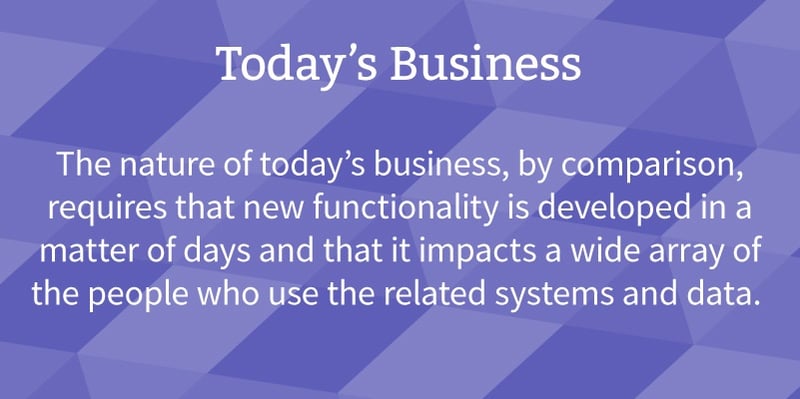 Changes required by business processes quickly become too expensive due to the sheer size, complexity and inflexible design of the legacy systems.
