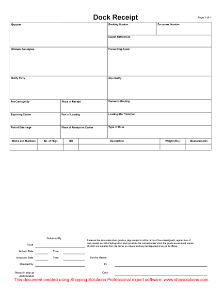 dock receipt template bill of lading forms dock receipt template bill of lading forms