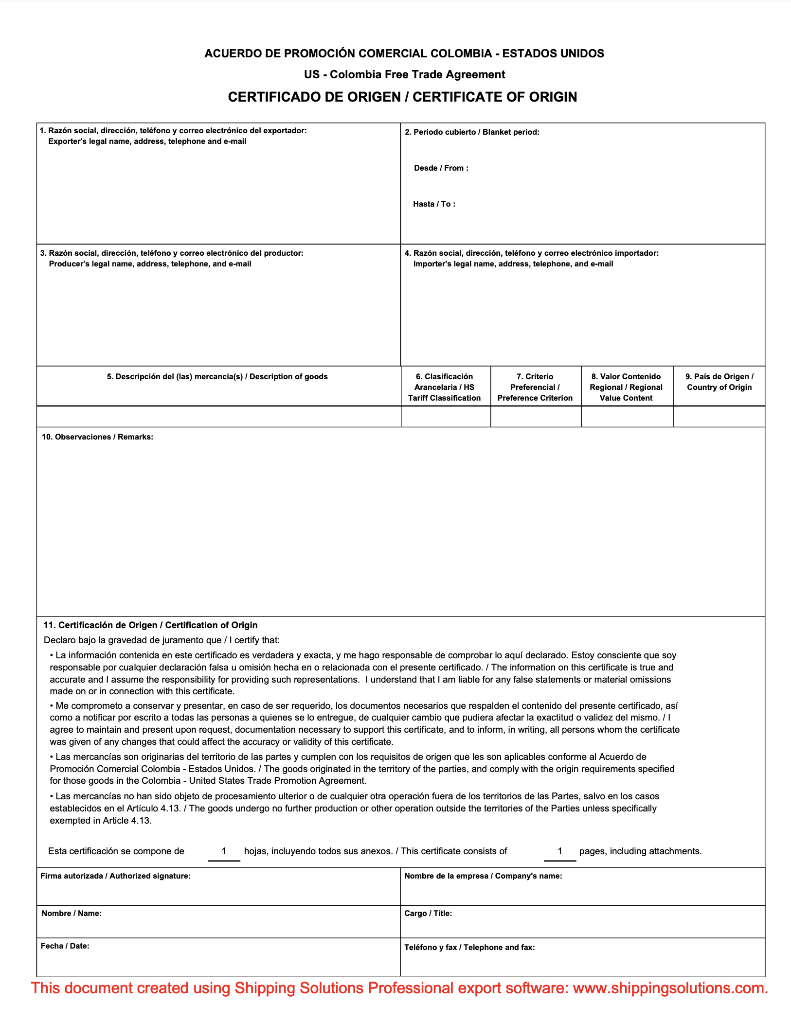 nafta form certificate origin of