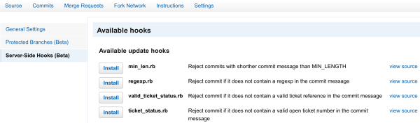 Server side hooks to integrate git bugtracker and repository
