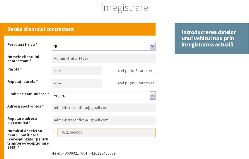 Inregistrare date client HU-GO