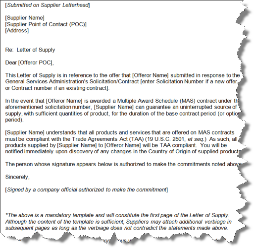 example of a gsa letter of supply letter of commitment