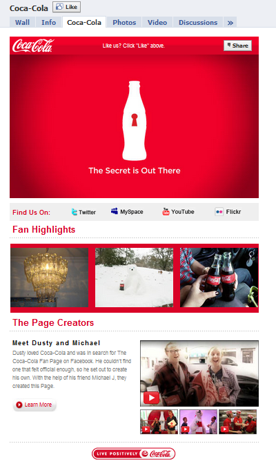 Coca Cola Facebook Fan Page