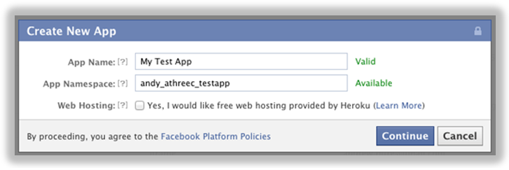 create new facebook app