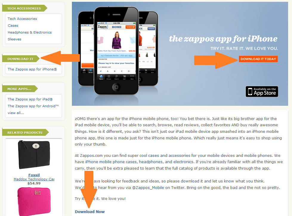 downloads on zappos mobile app