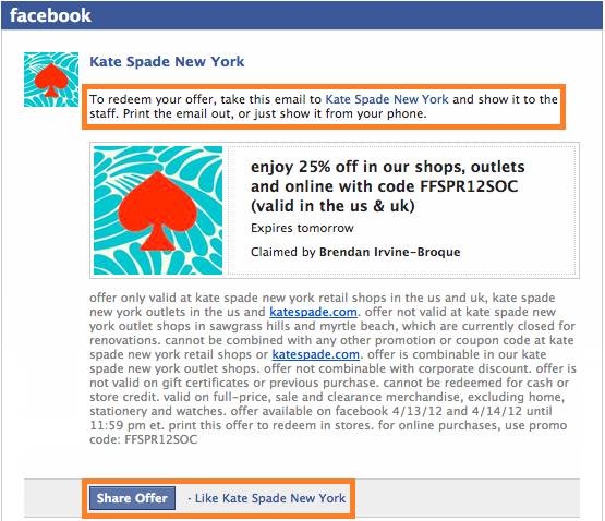 ecommerce facebook offer kate spade