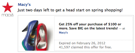 facebook macys offer
