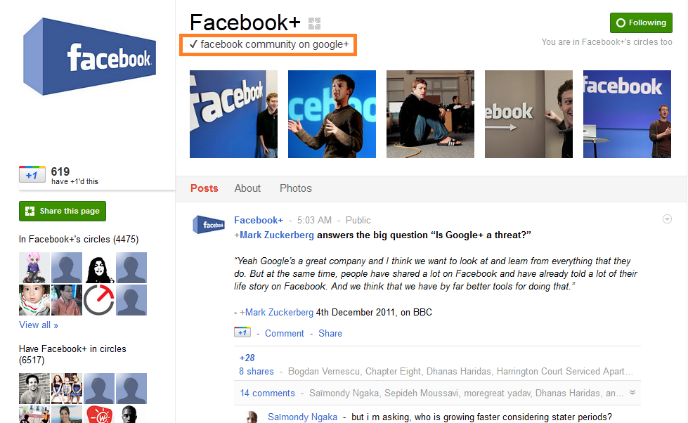 Facebook on Google
