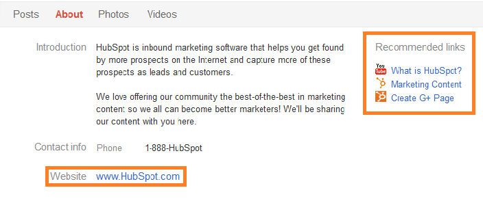 Recommended links in Google+