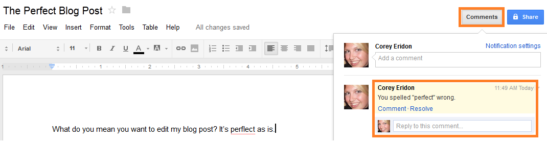 google doc changes
