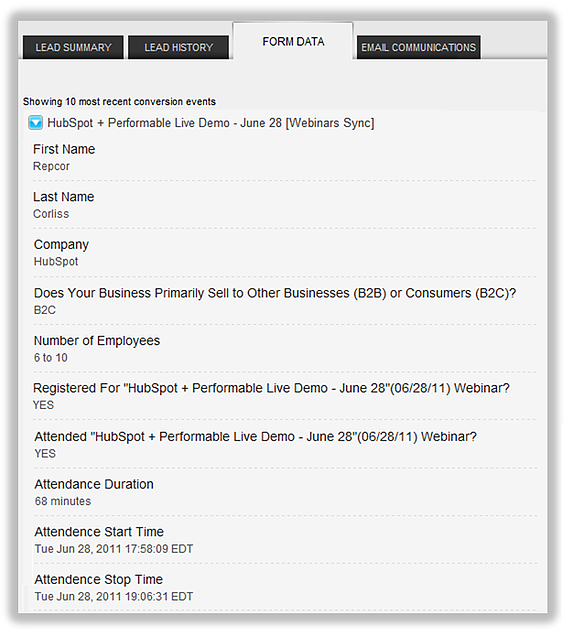 landing page form data