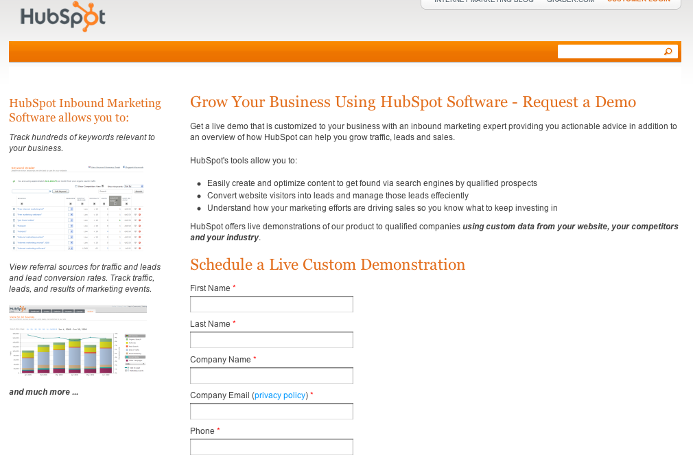 landing page sample
