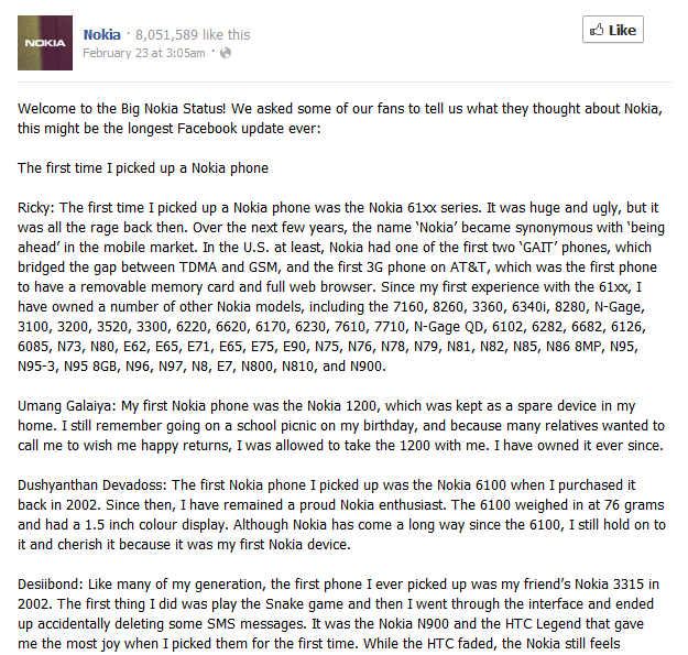 nokia facebook update