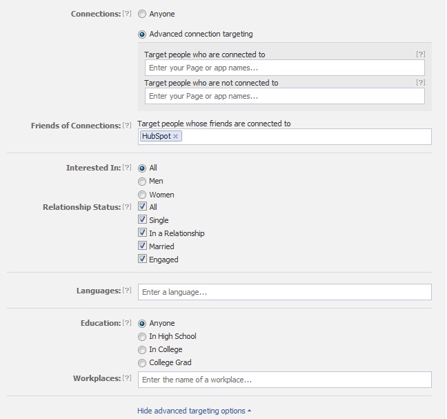 targeting connections on facebook