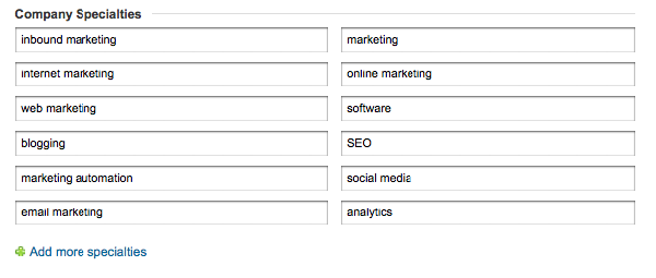 LinkedIn Company Specialties