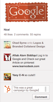 Pinterest Comments Google