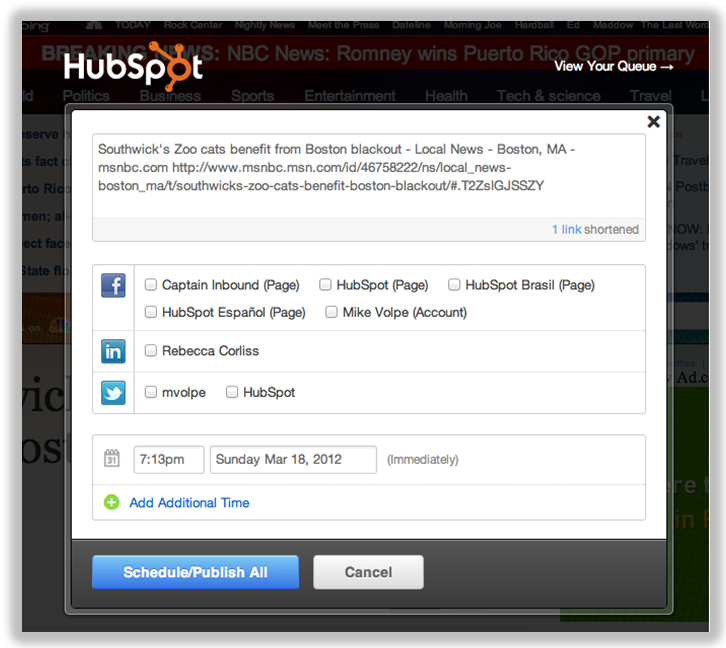 social media bookmarklet hubspot