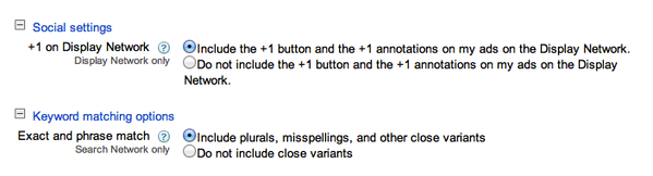 google adwords social settings