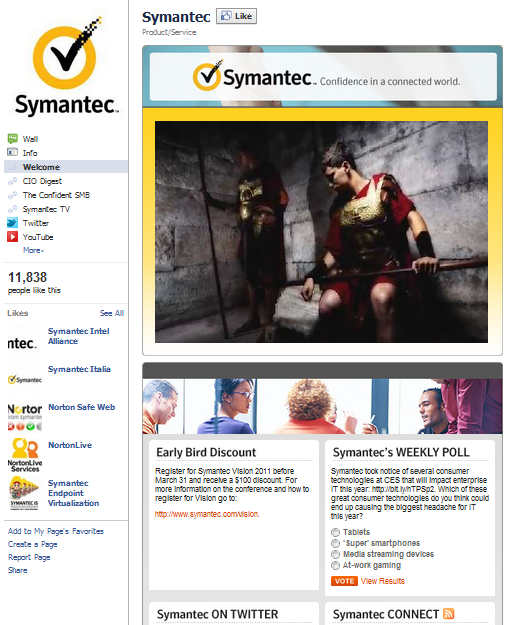 symantec facebook fan page
